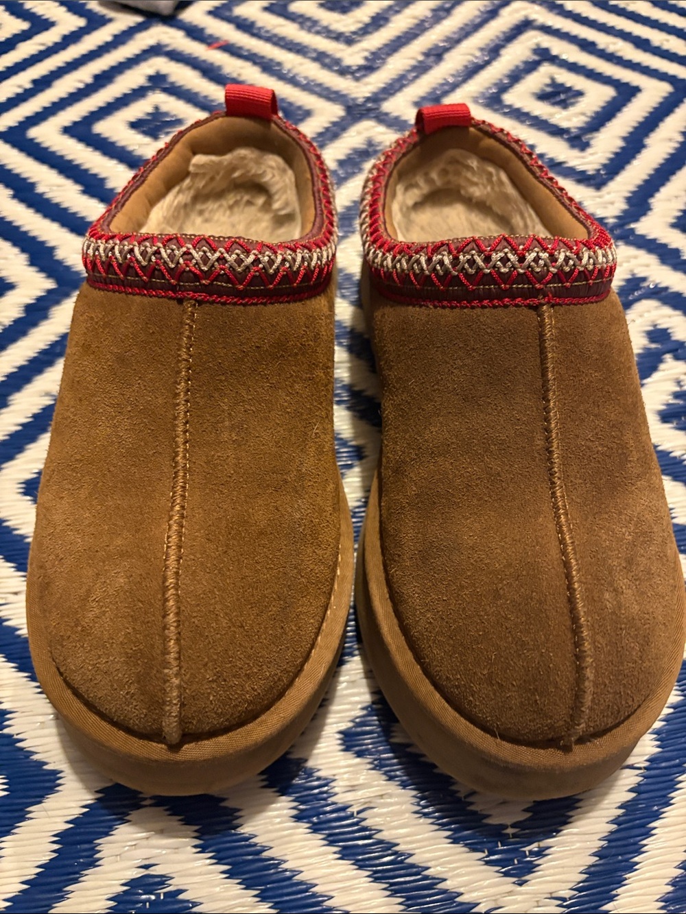Women's Brown Suede Slip-On Slippers with Red Accent